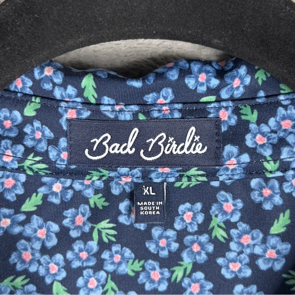 Bad Birdie Lily Lilac Performance Polo Men's XL Blue Stretch Floral Golf Shirt - Picture 6 of 12